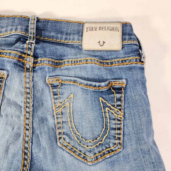 True Religion Casey Women 27 Mid Cut Off Blue Denim Jean Shorts Inseam 4" - Picture 9 of 12